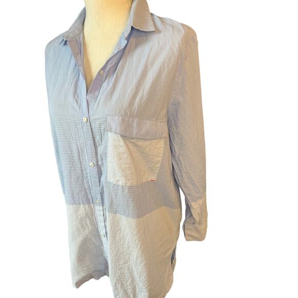 Zara basic collection blue stripe button down dress shirt casual preppy neutral - Picture 2 of 8
